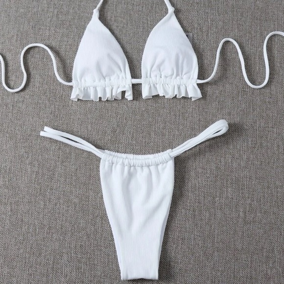 Ruffle Triangle Thong Bikini Swimsuit - Picture 2 of 2